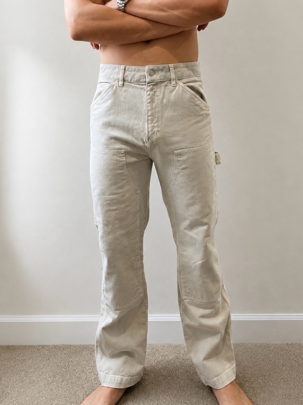 Men’s Cream Carpenter Pants – Relaxed Straight Leg Utility Workwear